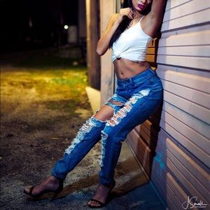 Ripped High Waisted Jeans Hipster Vintage Size 0